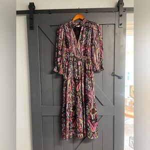 Elan Black Maxi Dress with Pink & Green Paisley Print